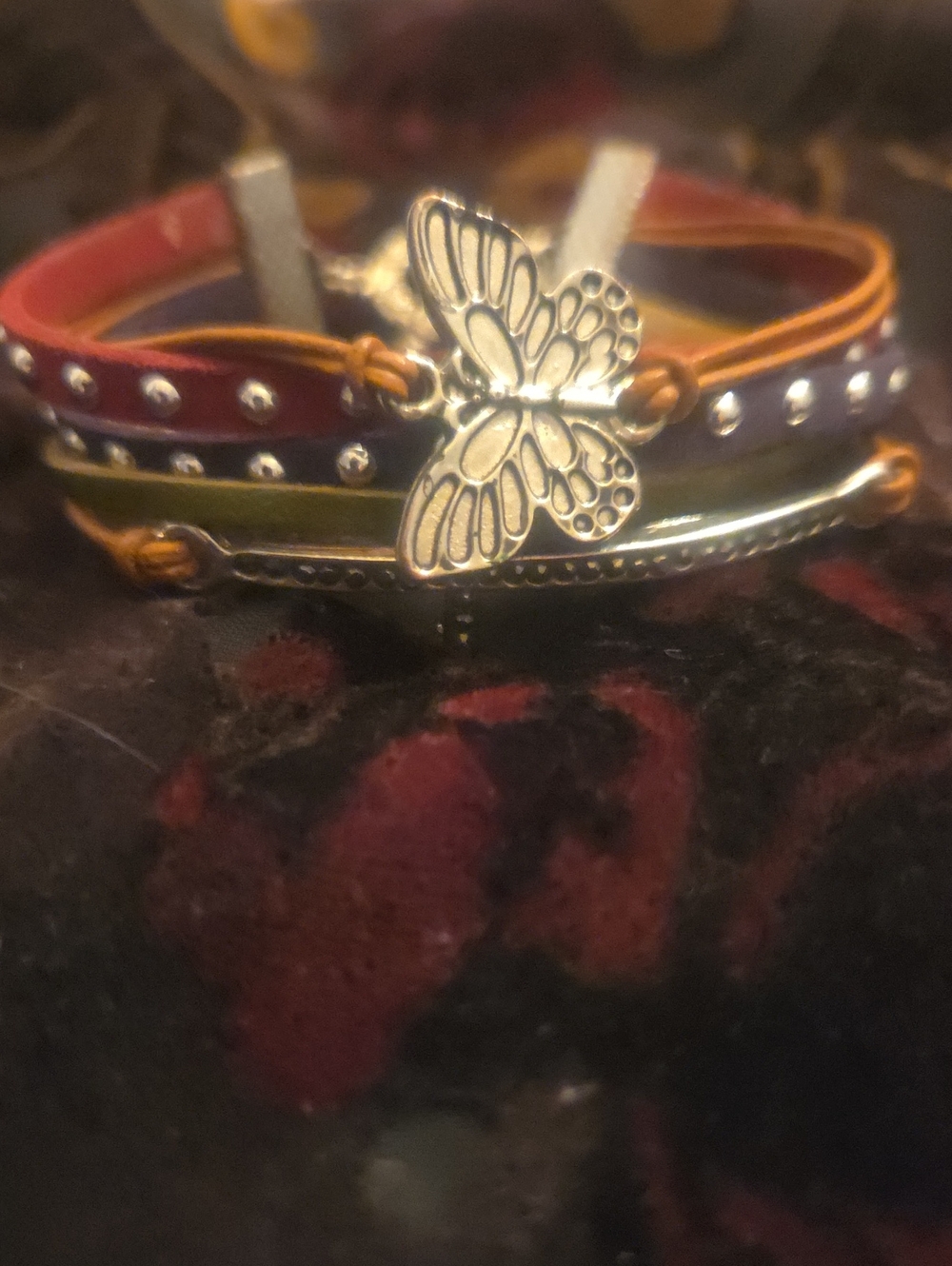 Butterfly Multi-Color Leather Wrap Bracelet